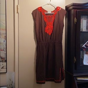 Milly brown tunic dress with red trim